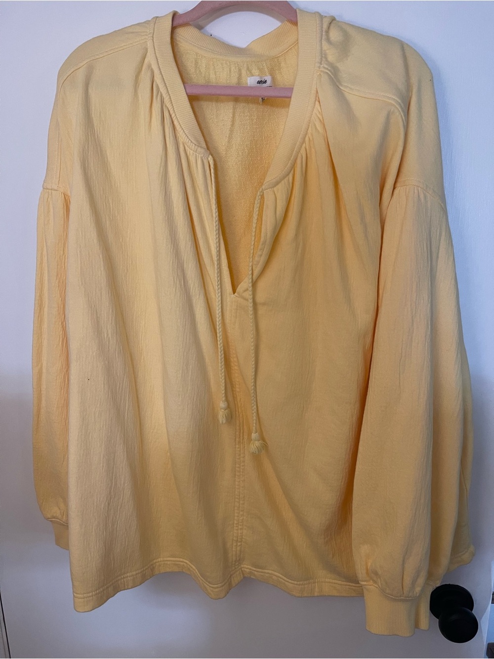 aerie Pale Yellow Split-Neck Pullover Hoodie